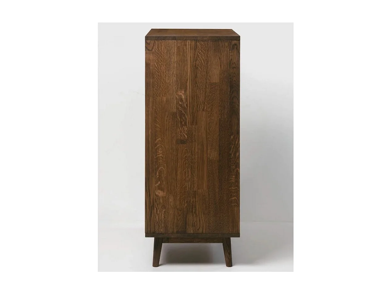 Cómoda alta de roble macizo natural y marrón 2 puertas 2 cajones Thayla 80 cm