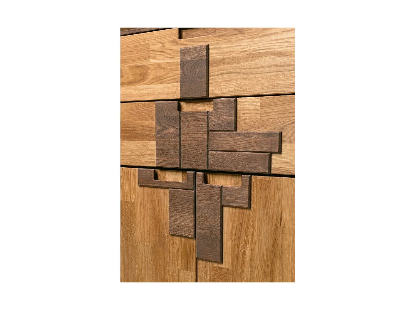 Cómoda alta de roble macizo natural y marrón 2 puertas 2 cajones Thayla 80 cm