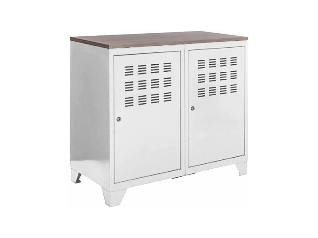 Meuble 2 portes métal blanc et plateau chêne naturel Naya L80xH75xP40