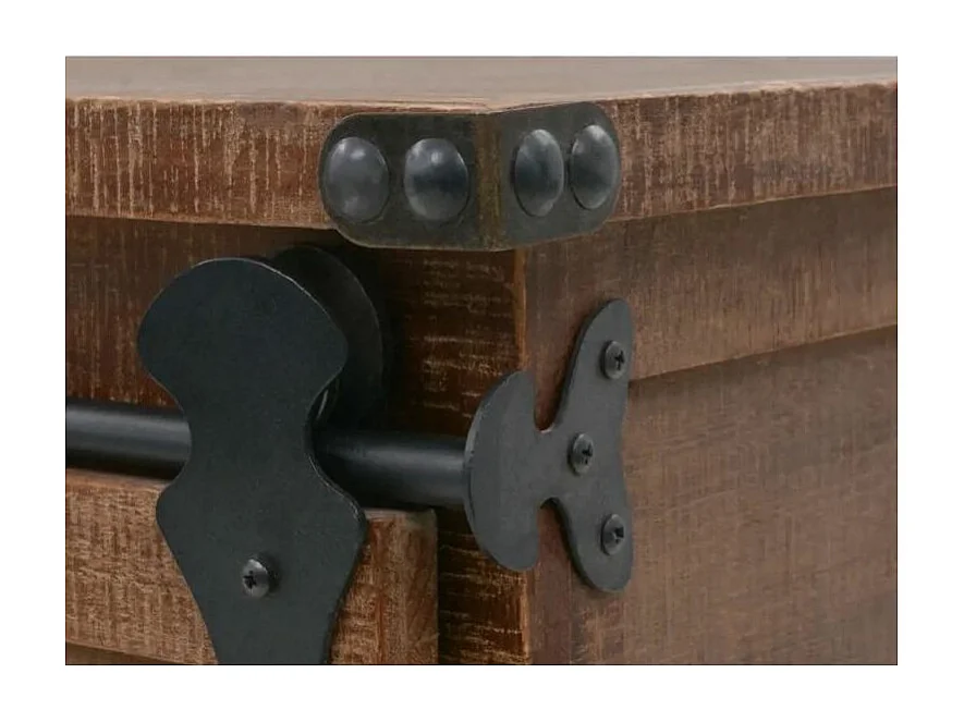 Commode 1 porte 3 tiroirs pin massif foncé Cassie