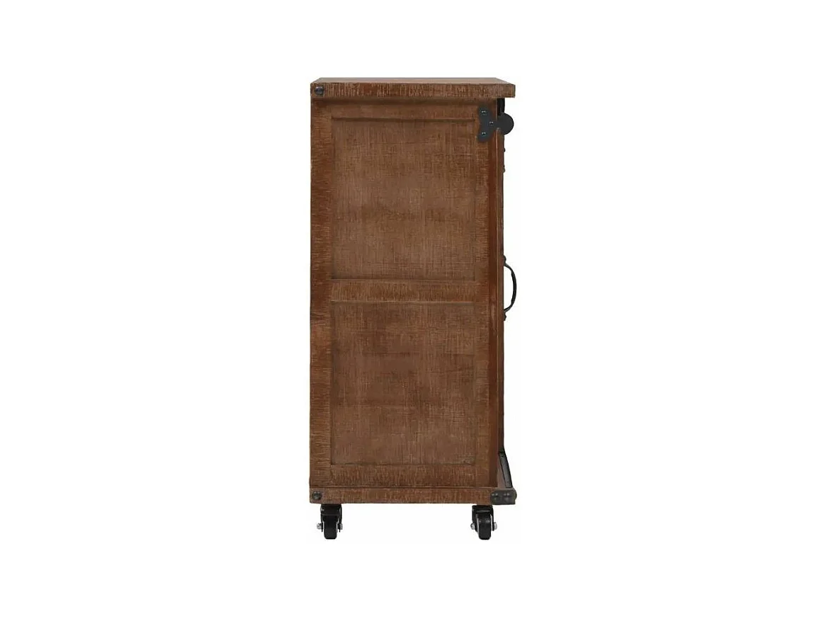 Commode 1 porte 3 tiroirs pin massif foncé Cassie