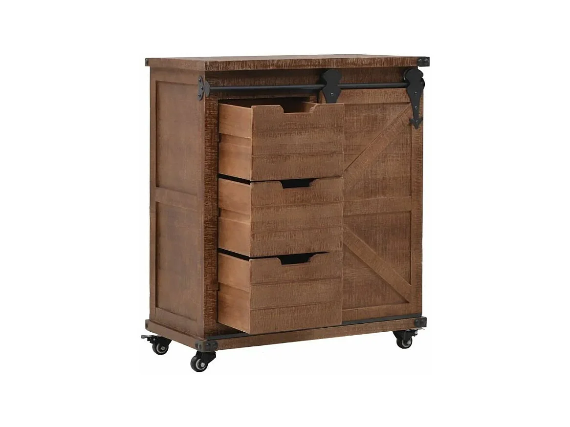 Commode 1 porte 3 tiroirs pin massif foncé Cassie