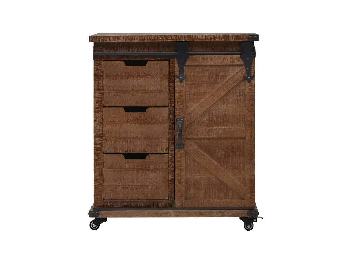 Commode 1 porte 3 tiroirs pin massif foncé Cassie
