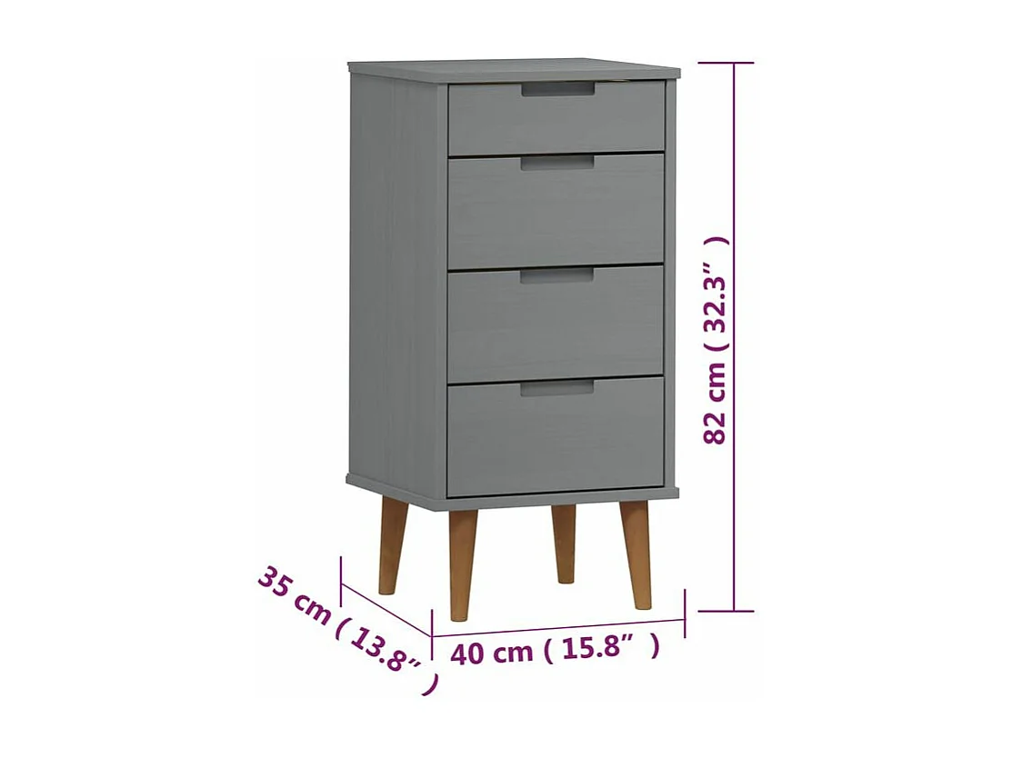 Commode MOLDE Gris 40x35x82 Bois de pin massif