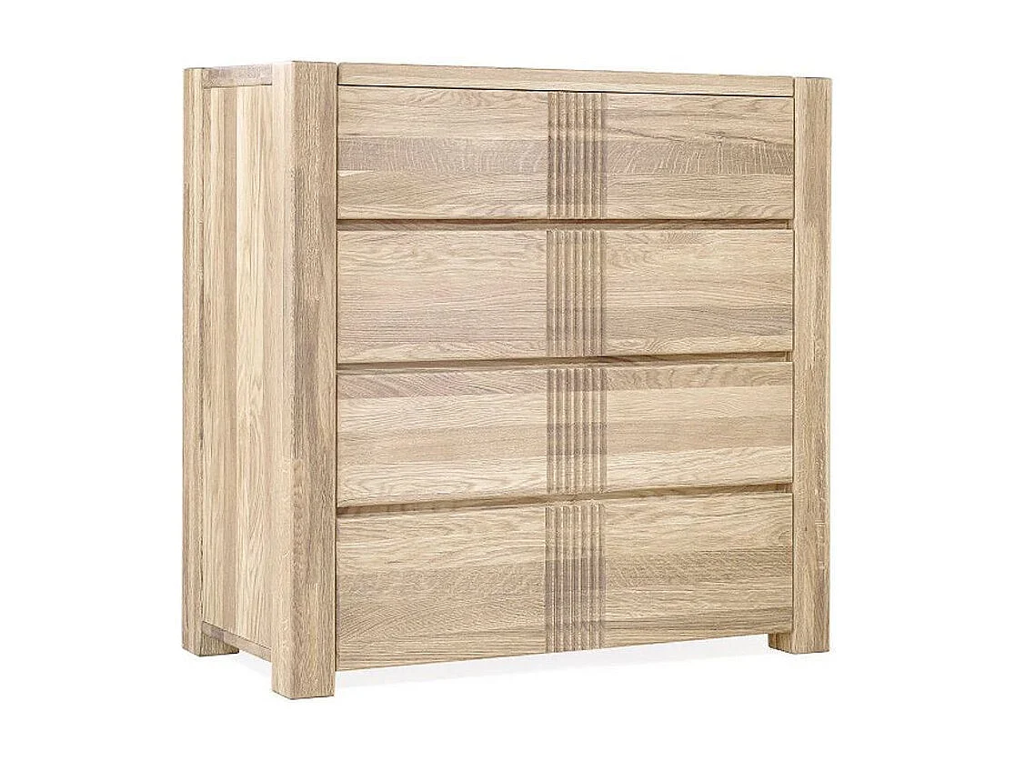 Commode en bois de chêne massif blanchi 4 tiroirs Valoria 96cm