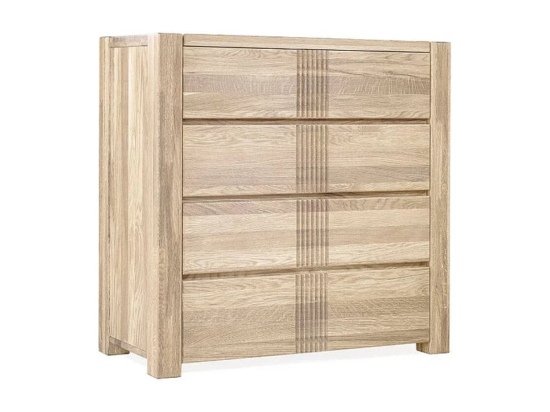 Commode en bois de chêne massif blanchi 4 tiroirs Valoria 96cm