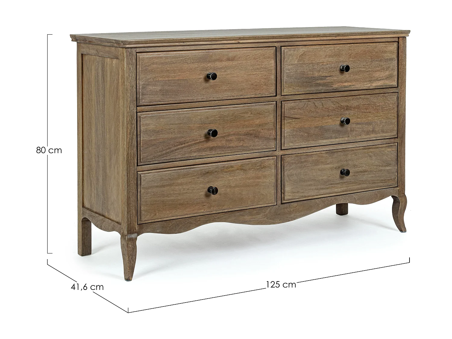 Commode 6 tiroirs bois de manguier massif finition naturelle Domika 125cm