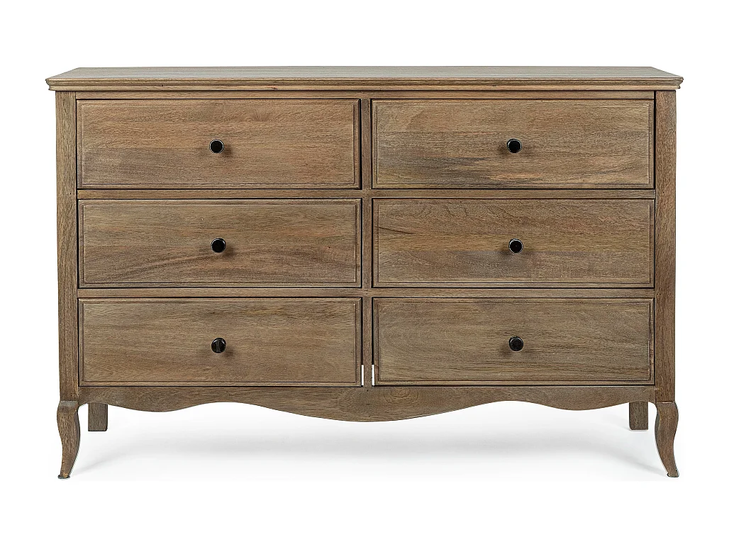 Commode 6 tiroirs bois de manguier massif finition naturelle Domika 125cm