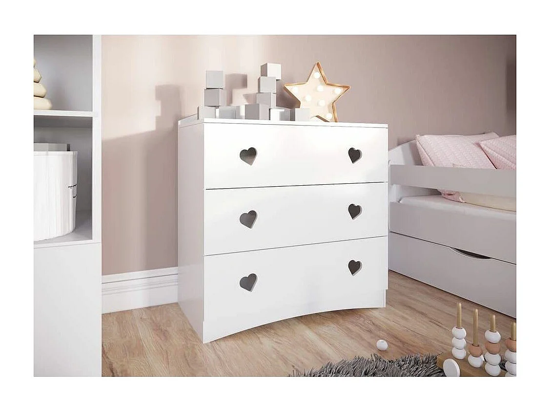 Witte kinderladekast versierd met hartjes 3 lades Myra