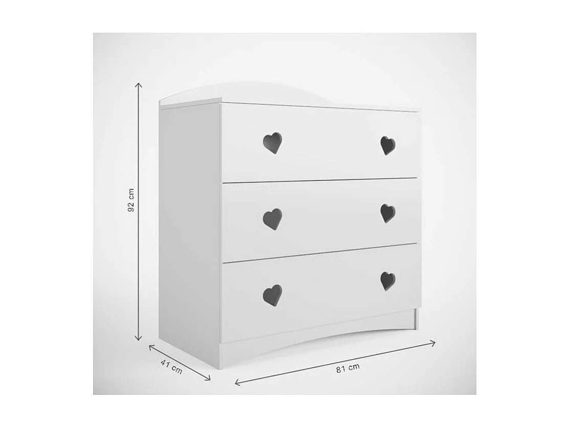 Witte kinderladekast versierd met hartjes 3 lades Myra