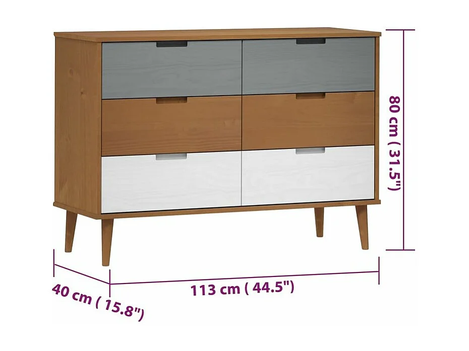 Commode MOLDE Marron 113x40x80 Bois de pin massif