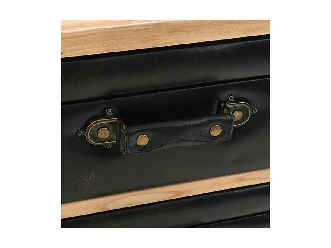 Commode 3 tiroirs pin massif clair et simili cuir Stylie