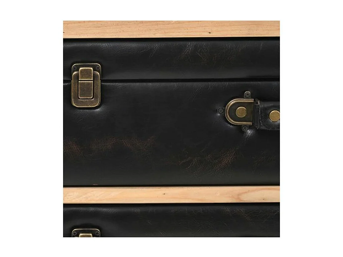 Commode 3 tiroirs pin massif clair et simili cuir Stylie