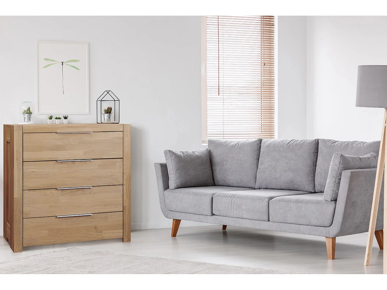 Commode en bois de chêne massif 4 tiroirs Nordo 100cm