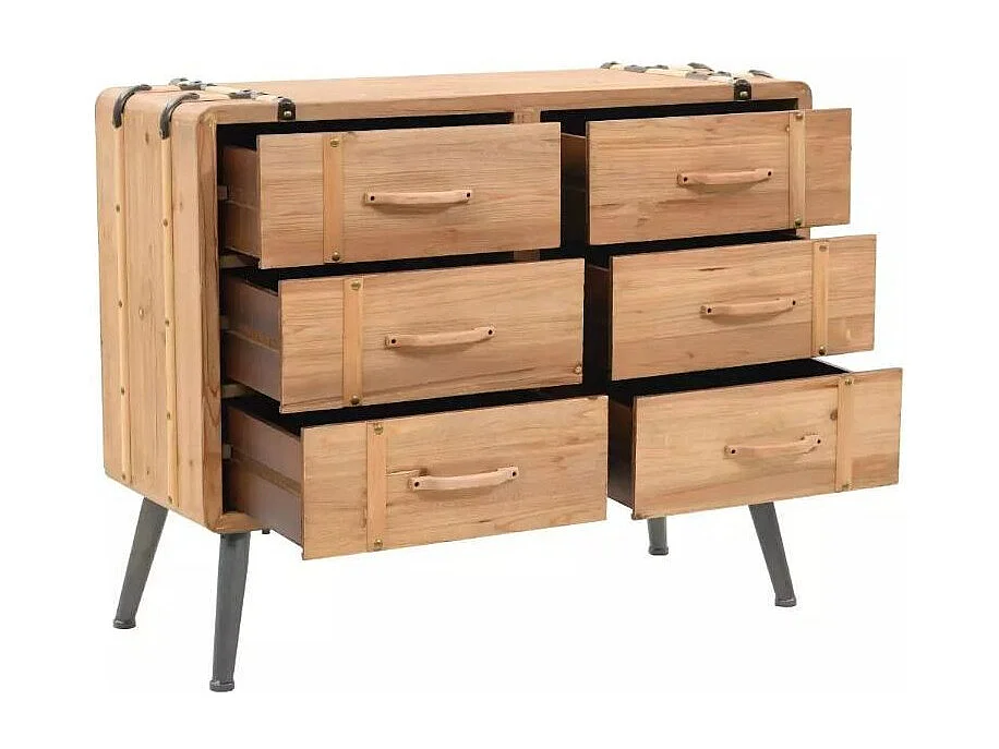 Commode 6 tiroirs pin massif Stylie