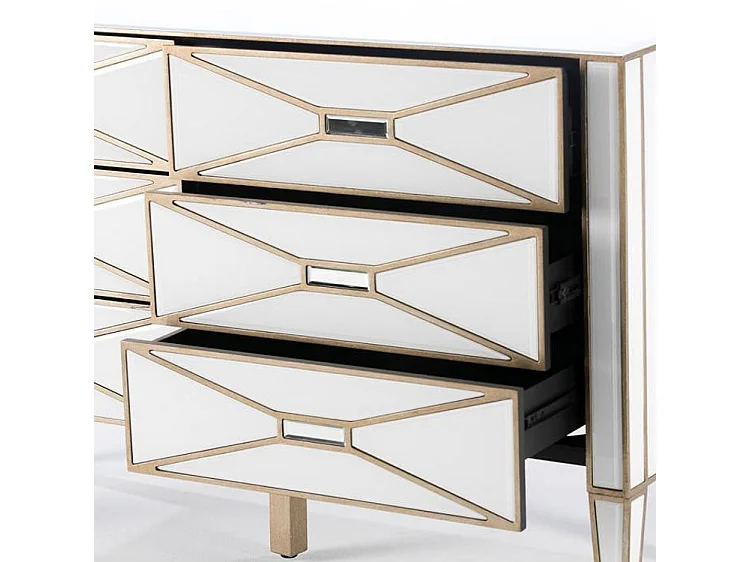Commode 6 tiroirs miroir blanc et bois doré Grecy
