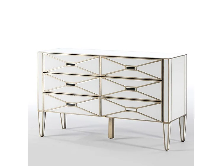 Commode 6 tiroirs miroir blanc et bois doré Grecy