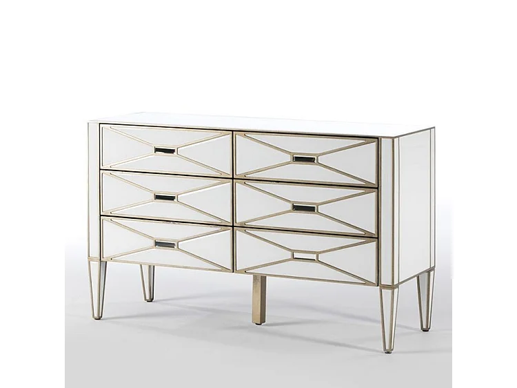 Commode 6 tiroirs miroir blanc et bois doré Grecy