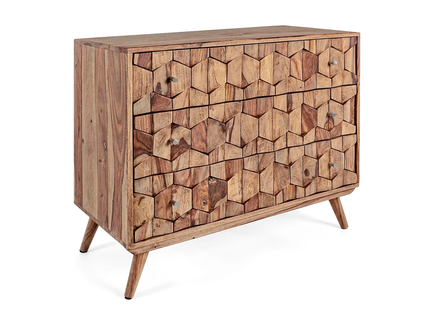 Commode 3 tiroirs en bois de sheesham naturel Kany 88cm