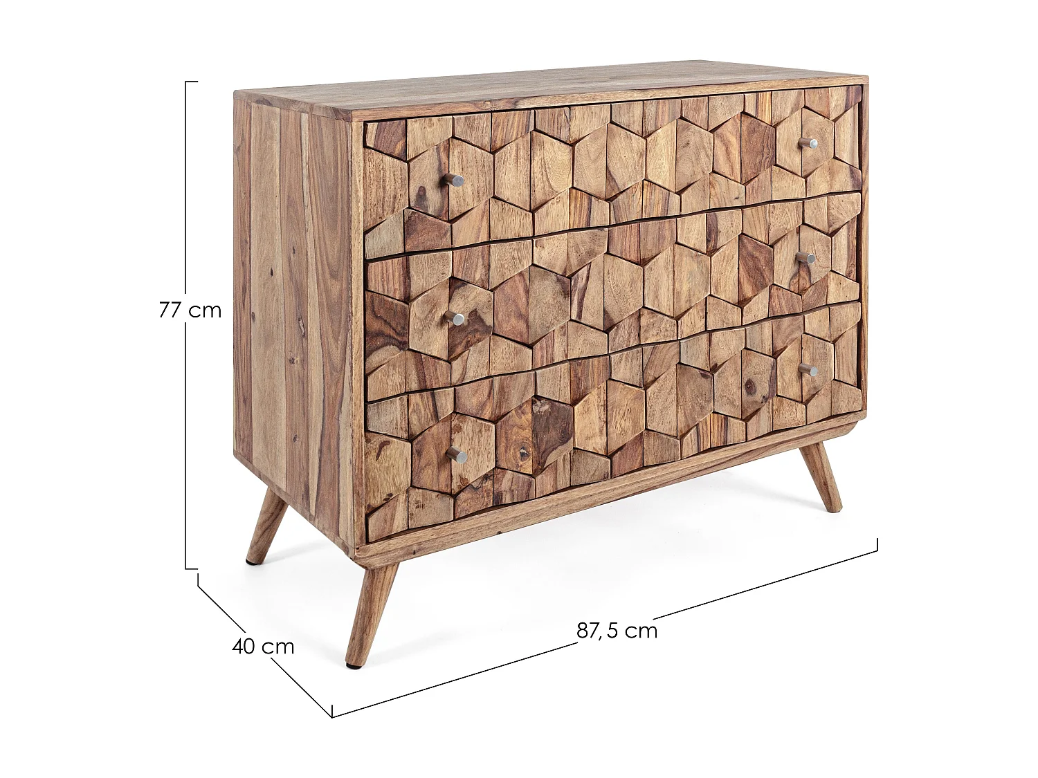 Commode 3 tiroirs en bois de sheesham naturel Kany 88cm