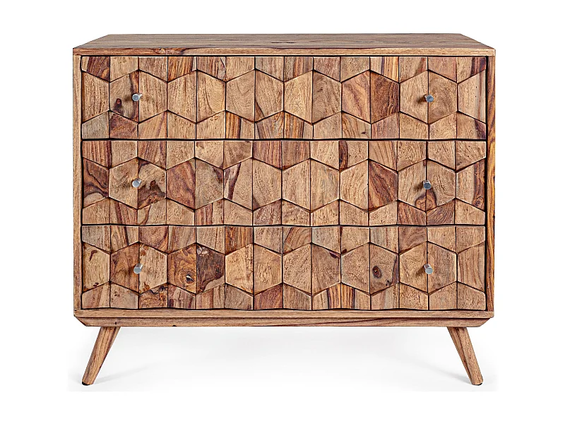 Commode 3 tiroirs en bois de sheesham naturel Kany 88cm