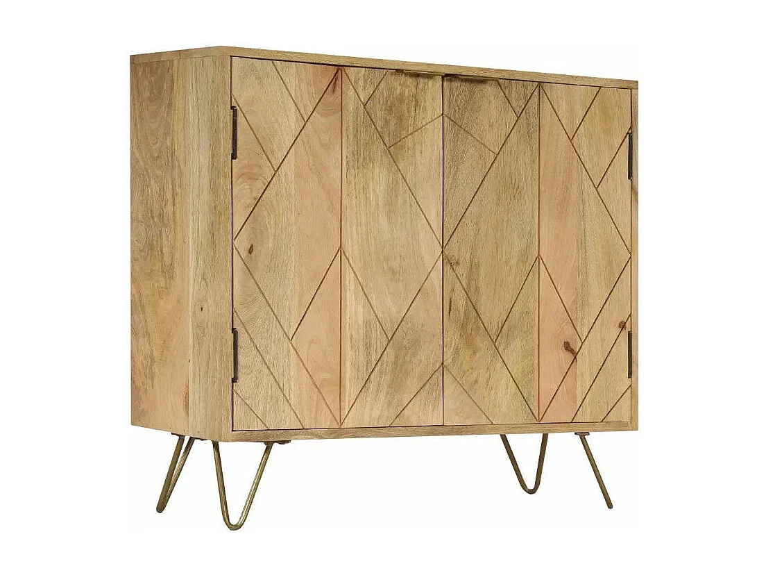 Commode 2 portes manguier massif clair et pieds métal doré Soprana