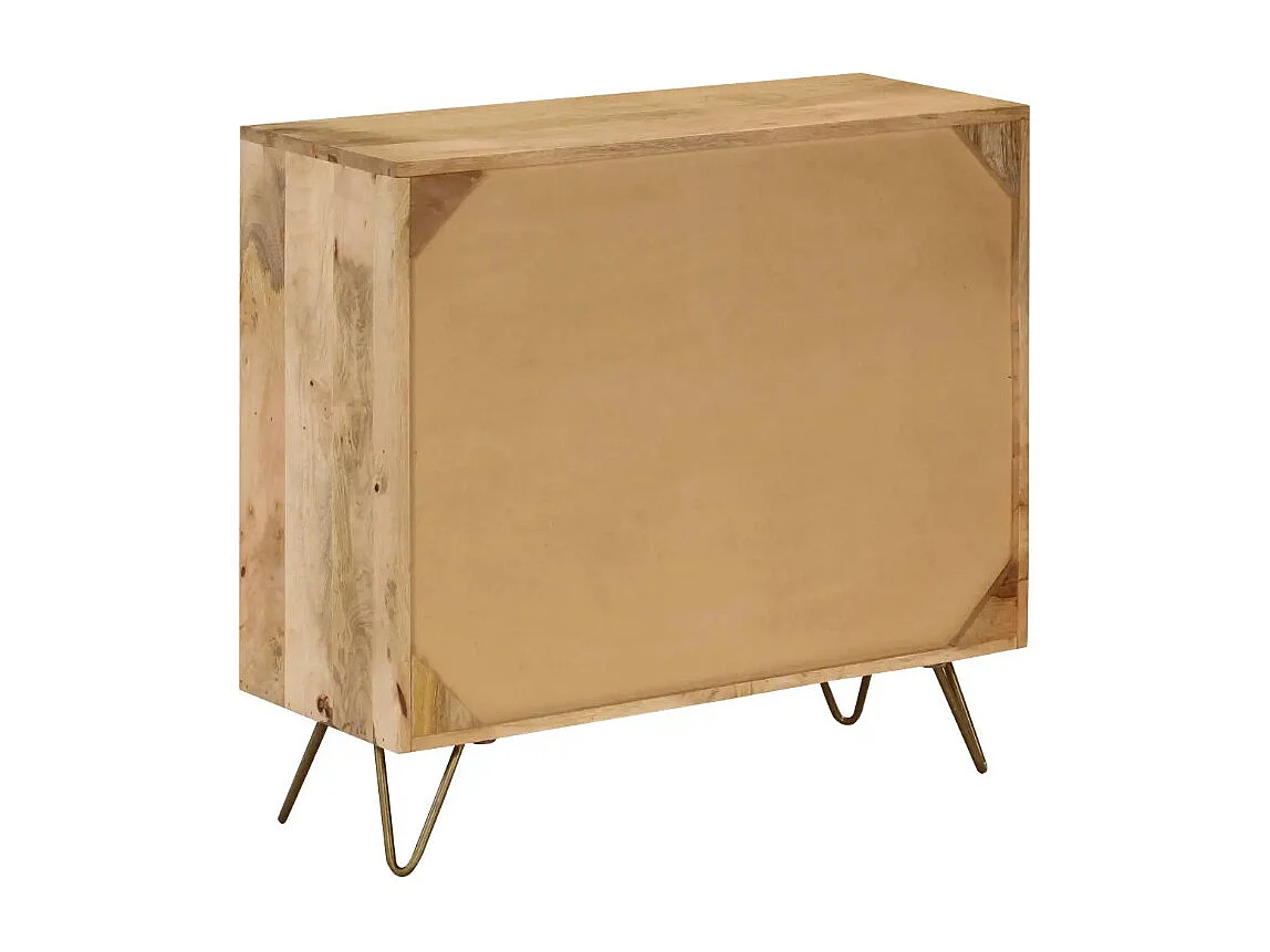 Commode 2 portes manguier massif clair et pieds métal doré Soprana