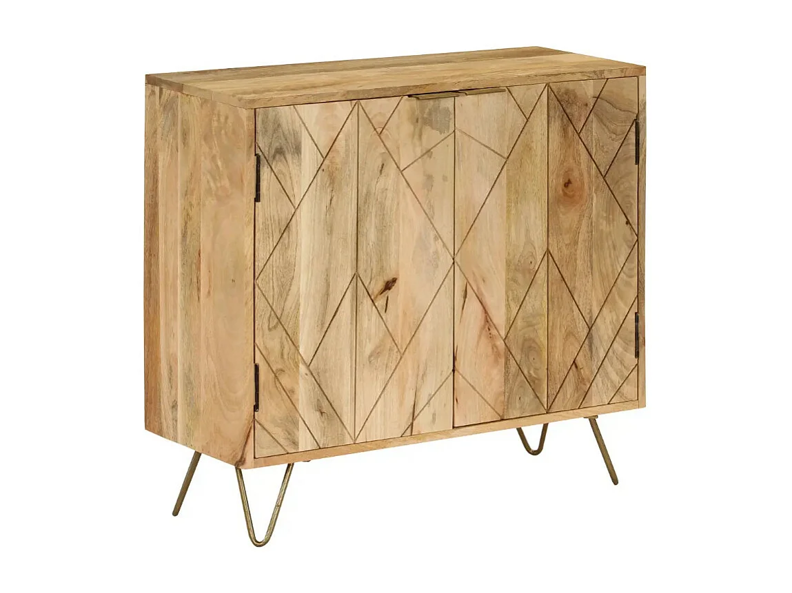 Commode 2 portes manguier massif clair et pieds métal doré Soprana