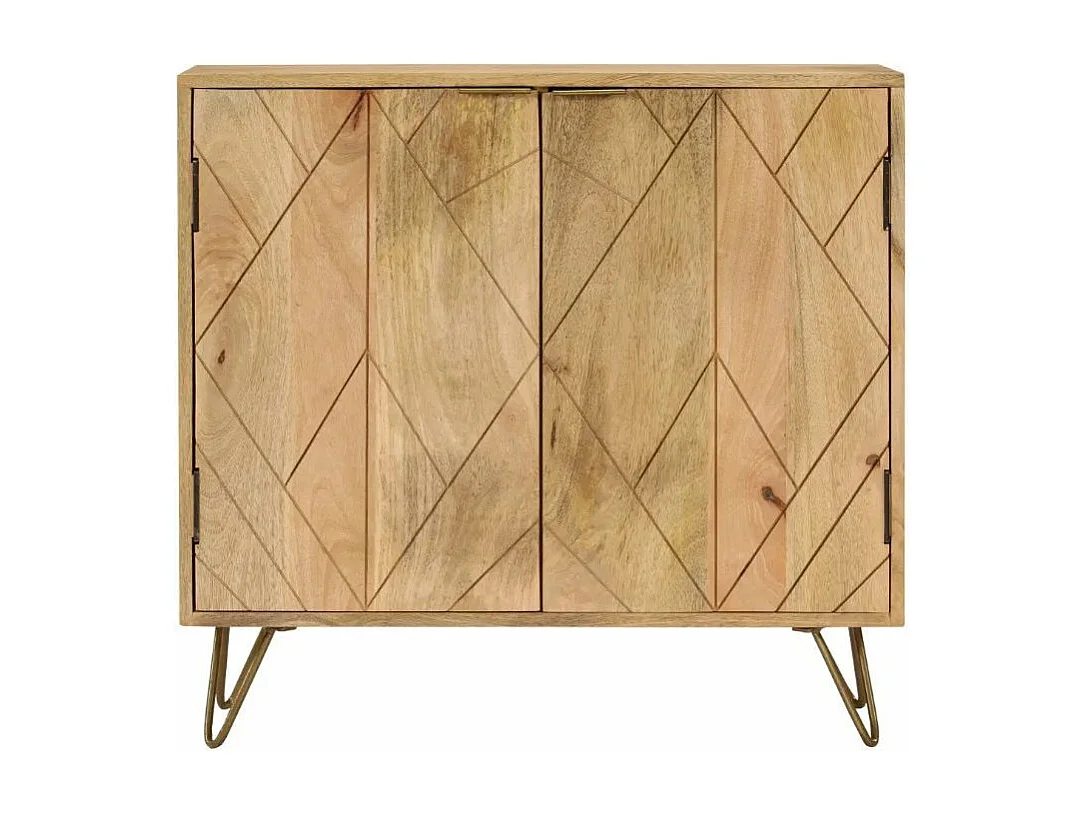 Commode 2 portes manguier massif clair et pieds métal doré Soprana