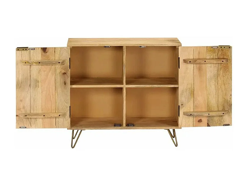 Commode 2 portes manguier massif clair et pieds métal doré Soprana