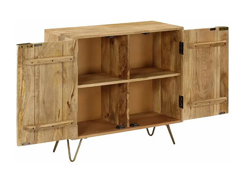 Commode 2 portes manguier massif clair et pieds métal doré Soprana