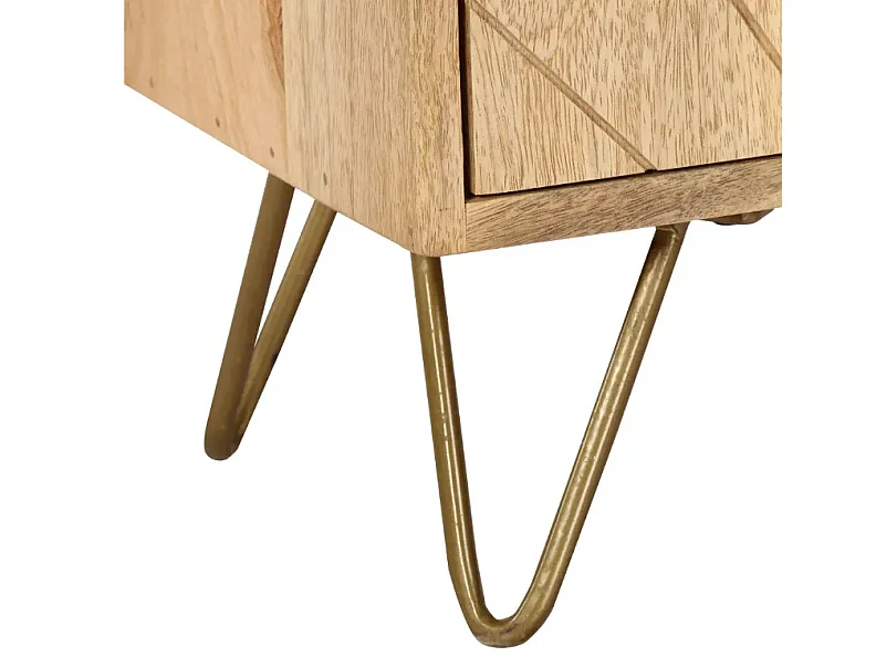 Commode 2 portes manguier massif clair et pieds métal doré Soprana