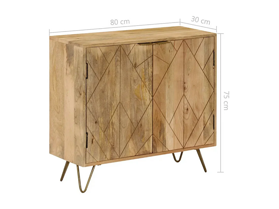 Commode 2 portes manguier massif clair et pieds métal doré Soprana