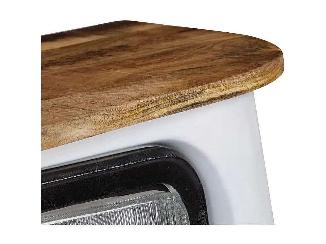 Commode métal blanc et plateau manguier massif Vroum
