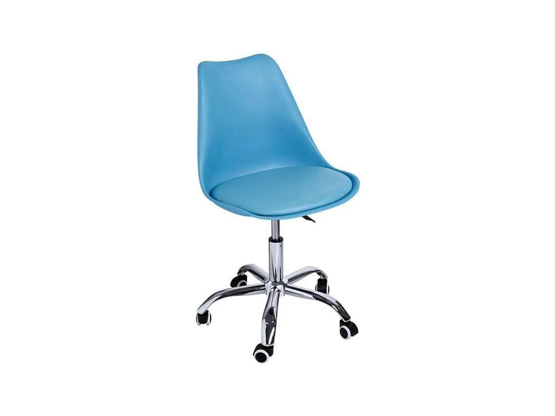 Chaise simili cuir bleu sur pied central chromé Loky