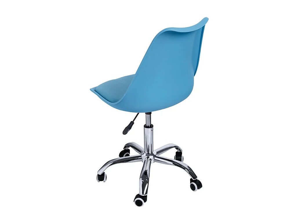 Chaise simili cuir bleu sur pied central chromé Loky