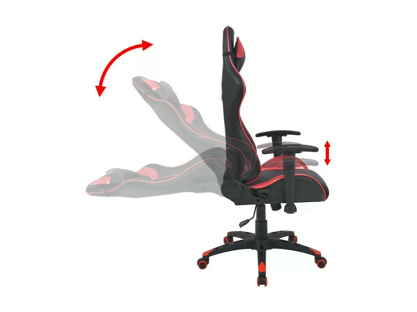 Chaise de bureau avec accoudoirs similicuir rouge et noir Fergia