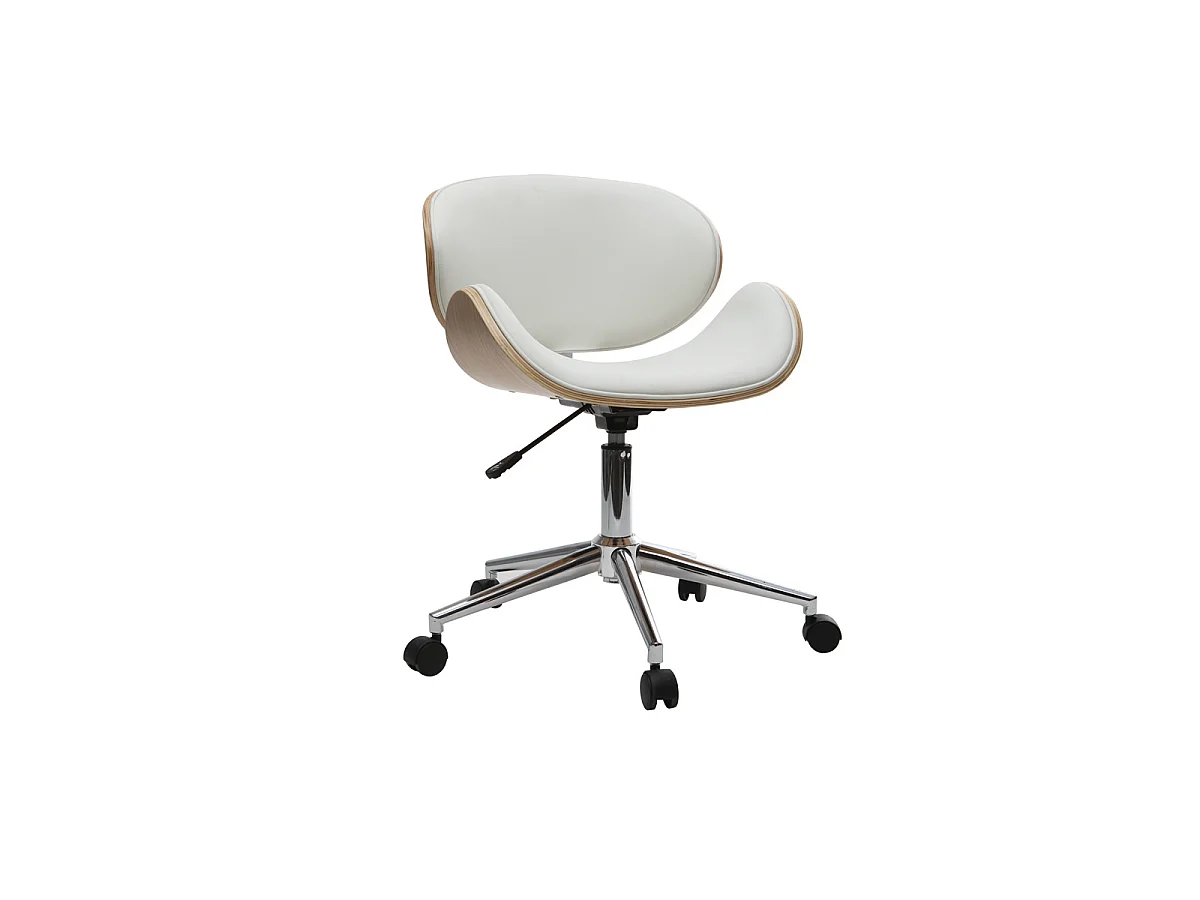 Silla de escritorio diseño PU blanco y madera clara WALNUT
