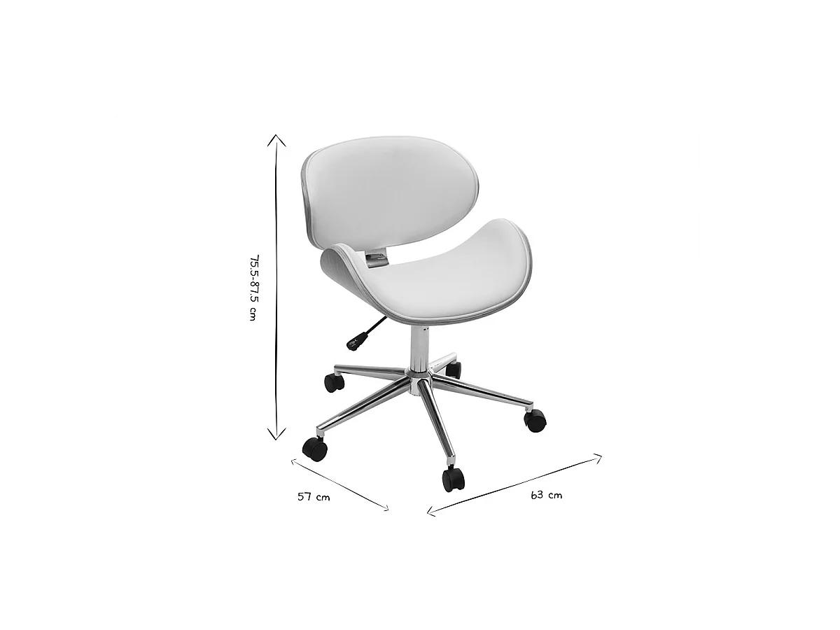 Silla de escritorio diseño PU blanco y madera clara WALNUT