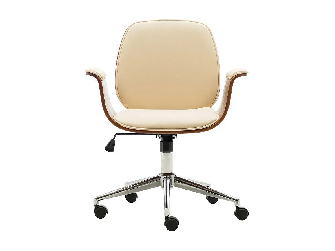 Chaise de bureau simili cuir beige et bois courbé foncé Cine