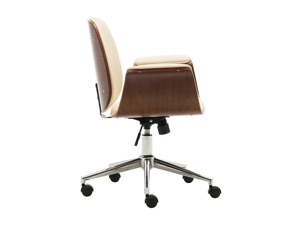 Chaise de bureau simili cuir beige et bois courbé foncé Cine