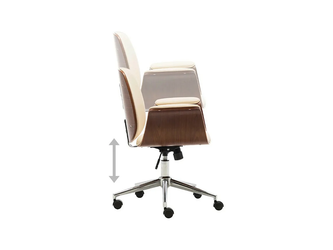 Chaise de bureau simili cuir beige et bois courbé foncé Cine