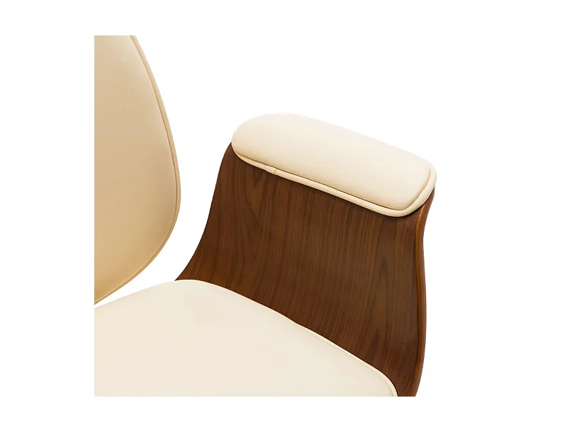 Chaise de bureau simili cuir beige et bois courbé foncé Cine