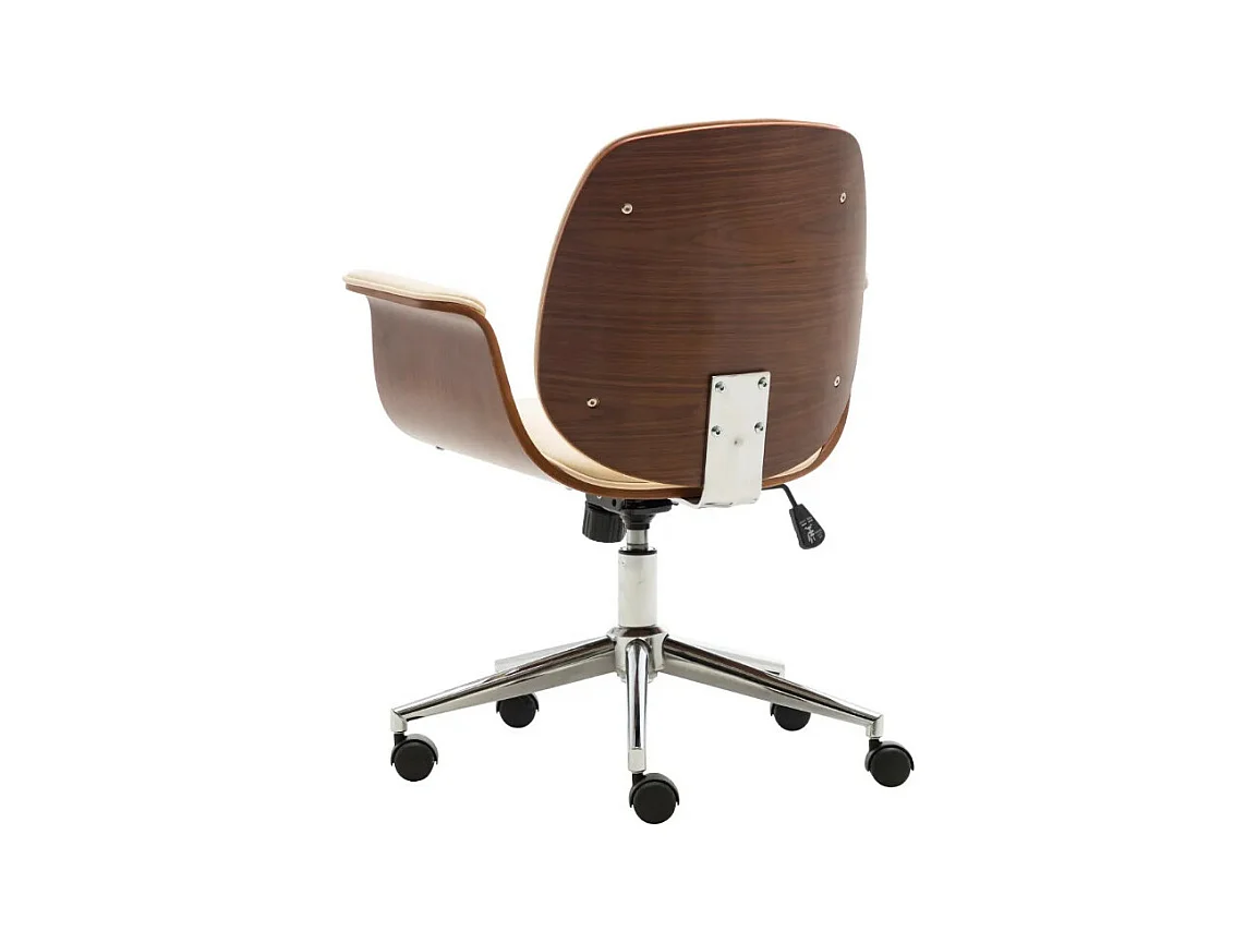 Chaise de bureau simili cuir beige et bois courbé foncé Cine