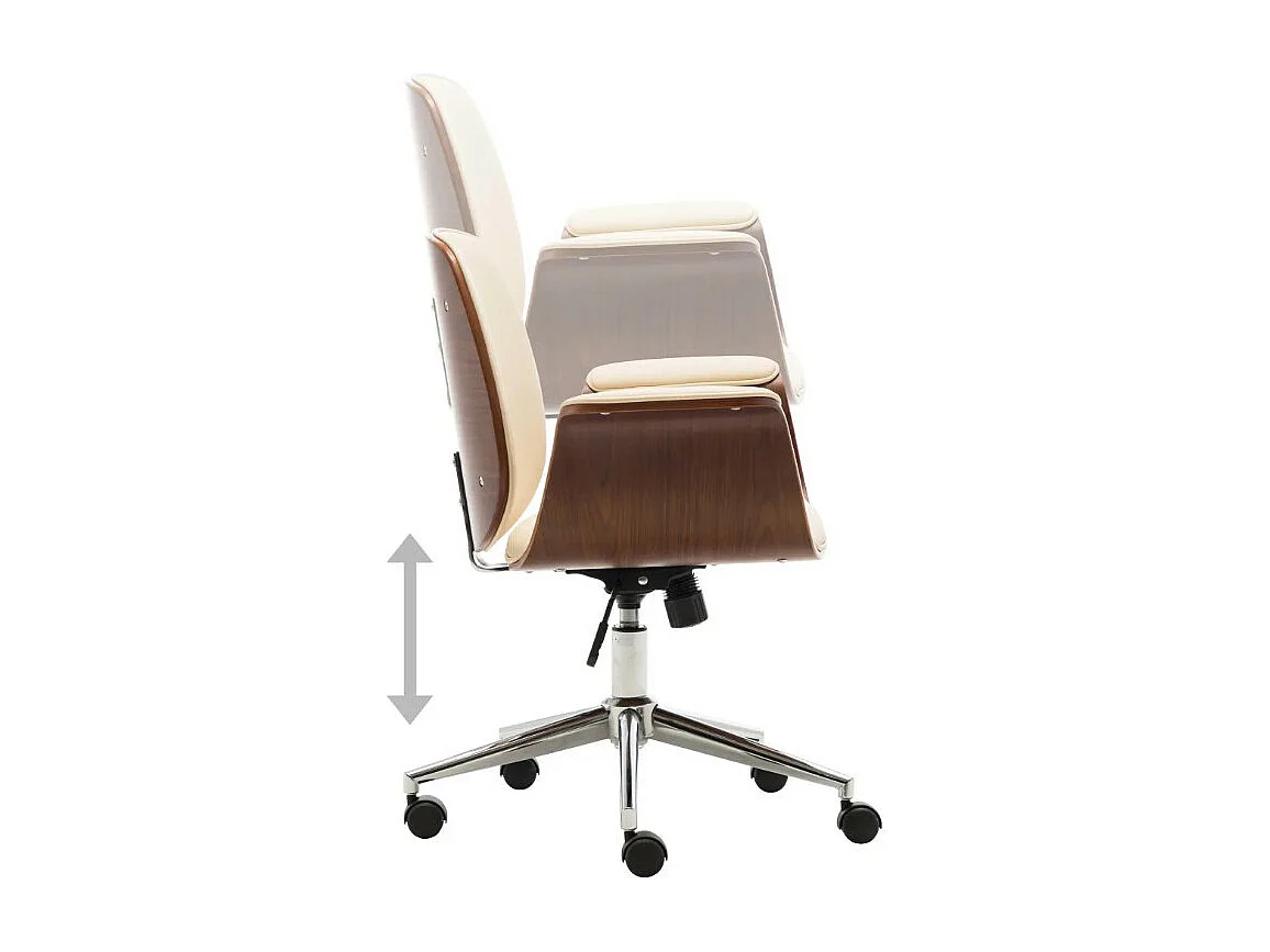 Chaise de bureau simili cuir beige et bois courbé foncé Cine