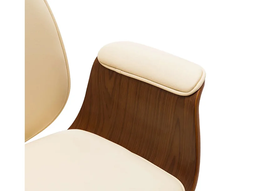 Chaise de bureau simili cuir beige et bois courbé foncé Cine