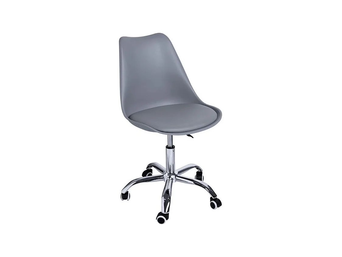 Chaise simili cuir gris sur pied central chromé Loky