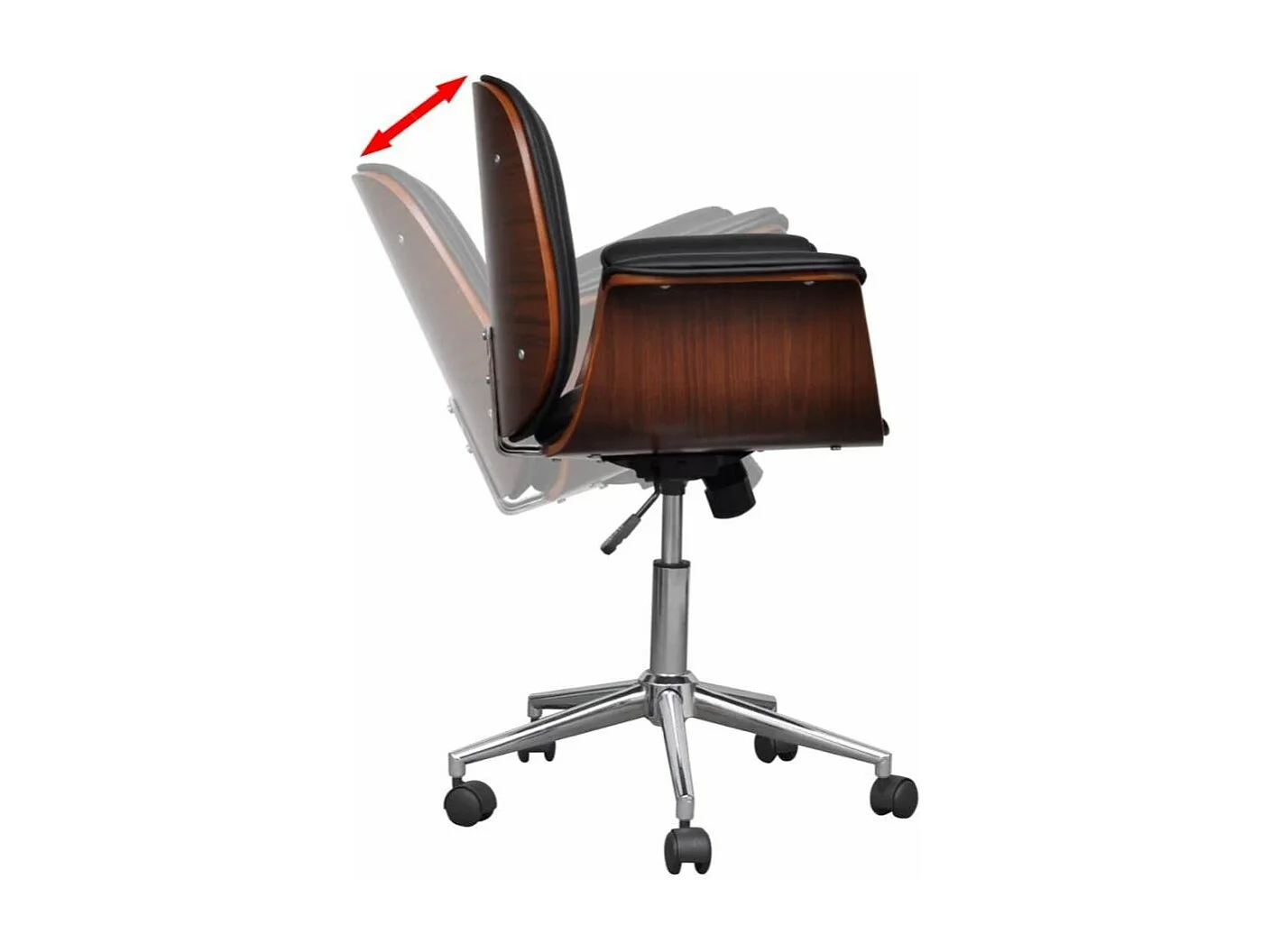 Chaise pivotante avec accoudoirs similicuir bois massif et métal chromé noir Mikanel