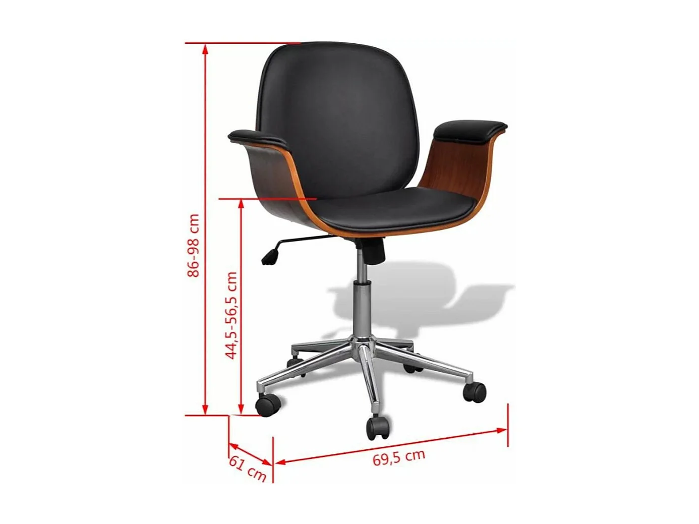 Chaise pivotante avec accoudoirs similicuir bois massif et métal chromé noir Mikanel