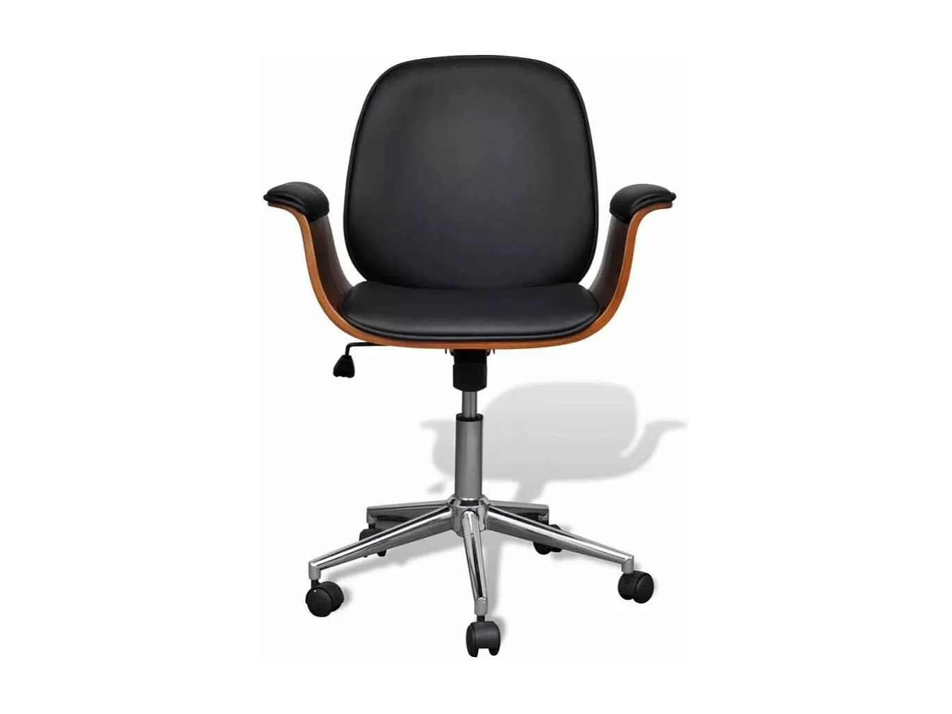 Chaise pivotante avec accoudoirs similicuir bois massif et métal chromé noir Mikanel